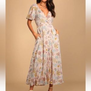 Flourishing Feelings Pink Floral Print Puff Sleeve Midi Dress